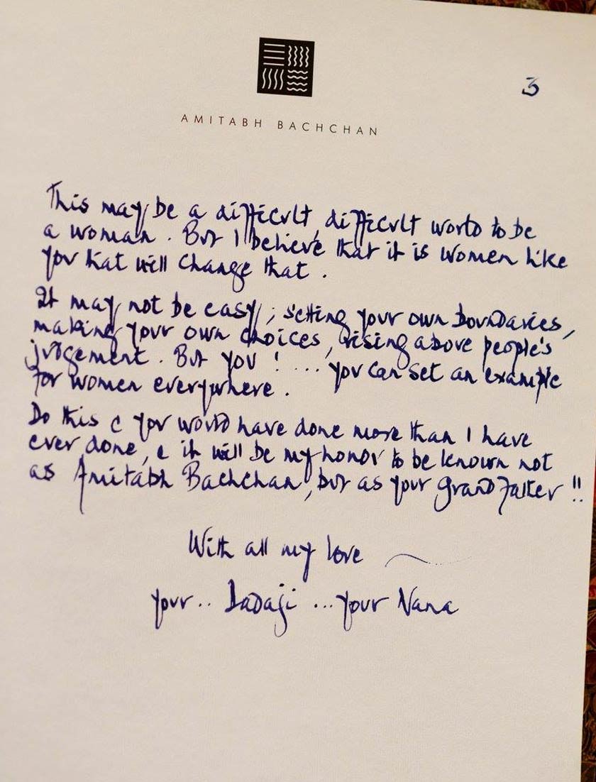 Amitabh Bachchan's handwritten letter to his two granddaughters