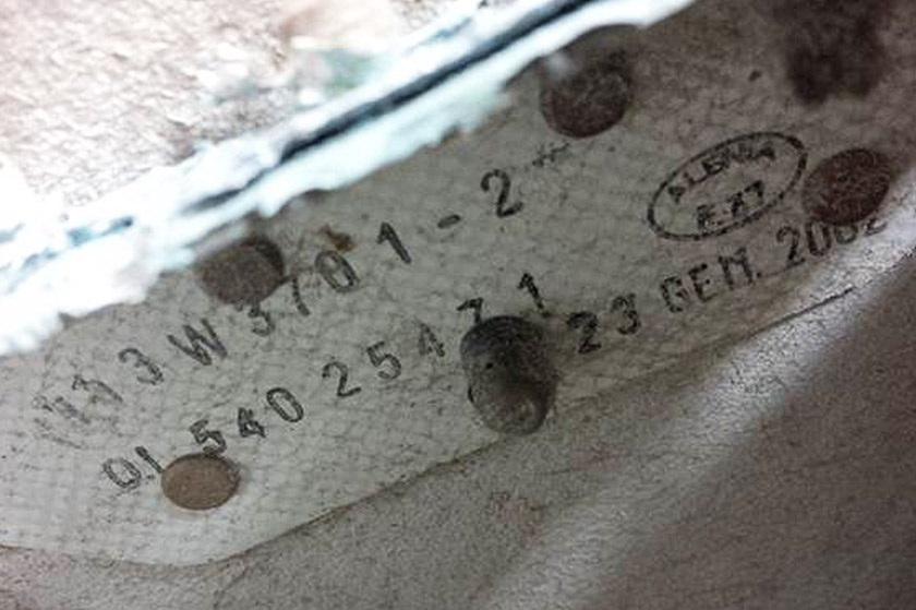 Exemplar part number and date stamp - ATSB photo