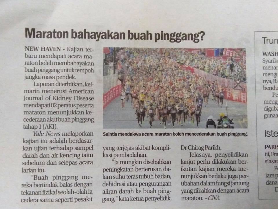 Buah pinggang rosak akibat maraton?