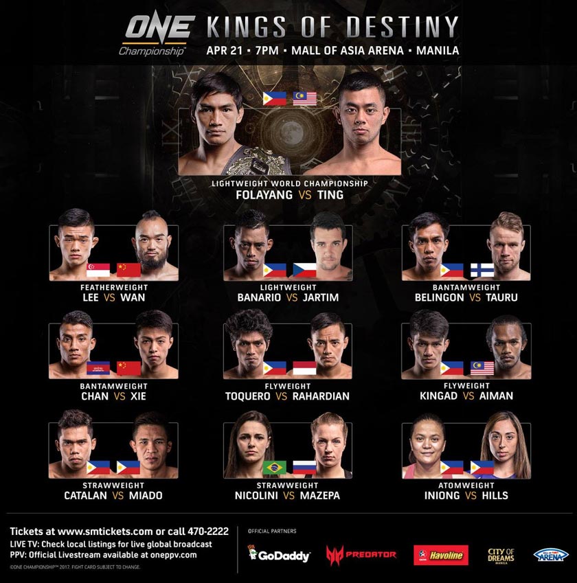 Fight card for ONE: Kings Of Destiny. 