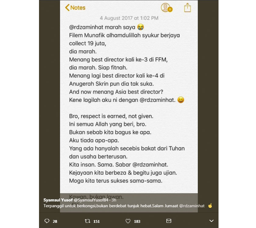 Mendakwa dimarah dan difitnah Redza Minhat, netizen nasihat Syamsul Yusof selesai secara peribadi