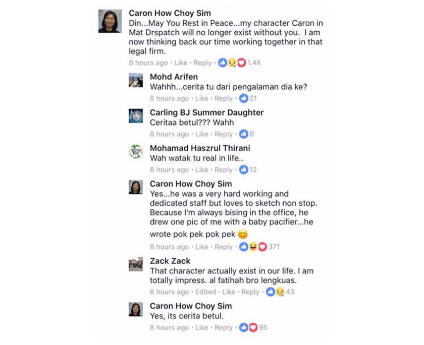 Caron How Choy Sim memecah rahsia itu dengan berkata bahawa wataknya dalam komik berkenaan tidak akan sama lagi tanpa Allahyarham.