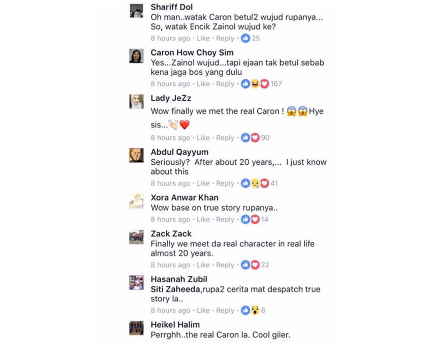 Caron dihujani pelbagai persoalan daripada peminat Lengkuas yang turut bertanyakan mengenai kesahihan watak bos dalam komik itu iaitu Zainol.