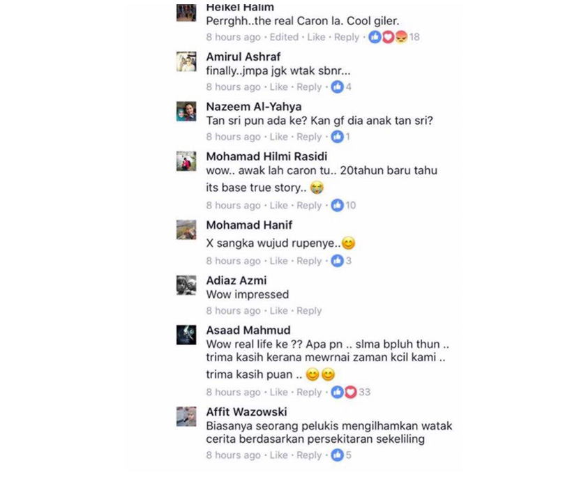 Caron iaitu watak setiausaha dalam komik berkenaan telah mengesahkan perkara itu ketika memuat naik ucapan takziah di laman Facebook Allahyarham.
