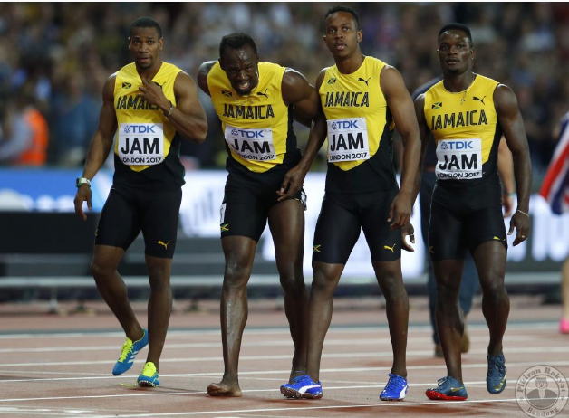 Usain Bolt telah mengalami kecederaan pada saat akhir ketika menjadi tonggak pasukan Jamaica dalam acara 4x100m lari berganti-ganti.
