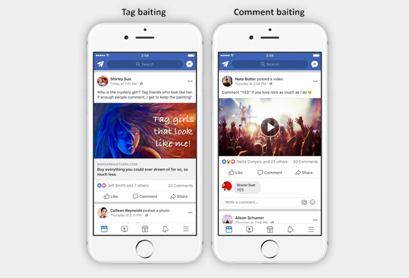 Taktik atau trick yang dikenali sebagai engagement baiting ini sebenarnya memberi kelebihan dalam algoritma Facebook menyebabkan posting berkenaan muncul dalam kebanyakan News Feed (Suapan Berita).