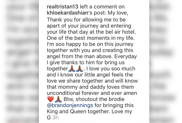 Respon Tristan Thompson kepada pos Khloe Kardashian