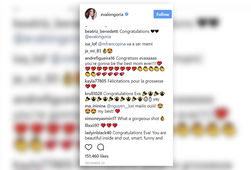 Ucapan tahniah yang membanjiri bahagian komen gambar instagram Eva.