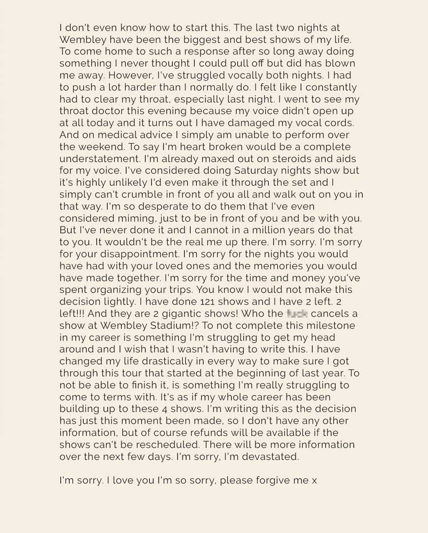 Penyanyi Adele telah membatalkan dua persembahan terakhir dalam siri konsert jelajahnya di Stadium Wembley, London, yang dijadualkan berlangsung hujung minggu ini.