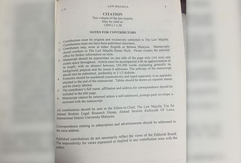 Citations from the front page of the 2002 edition of IIUM’s Law Journal – The Law Majalla