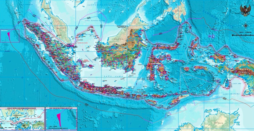 Indonesia telah menerbitkan peta baru 2017 mengesahkan kedaulatan dan hak berdaulatnya ke atas beberapa kawasan maritim antaranya, Selat Melaka, Selat Singapura, Laut China Selatan dan Laut Sulawesi. - Foto Badan Informasi Geospasial