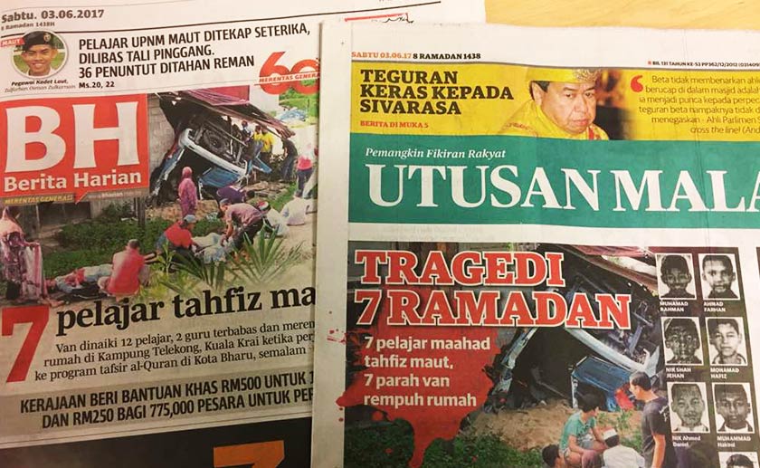 Berita Harian dan Utusan Malaysia papar tragedi 7 Ramadan.