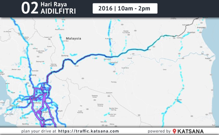 Lebuhraya Pantai Timur lancar namun mulai sesak dari simpang keluar Mentakab antara jam 10 pagi hingga 2 petang.