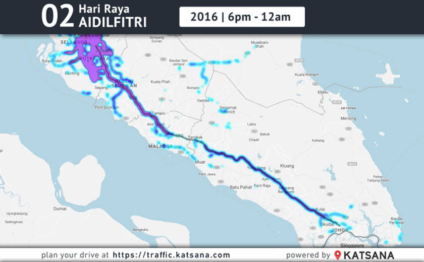 Jalan keluar dari Kuala Lumpur ke Lebuhraya PLUS menuju ke selatan lancar pada waktu malam namun mulai sesak selepas simpang keluar Alor Gajah. 