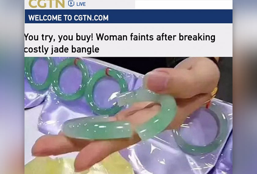 CGTN reported the incident happened when the woman was visiting Ruili Jiegao Jade Market in Yunnan province, on Tuesday.