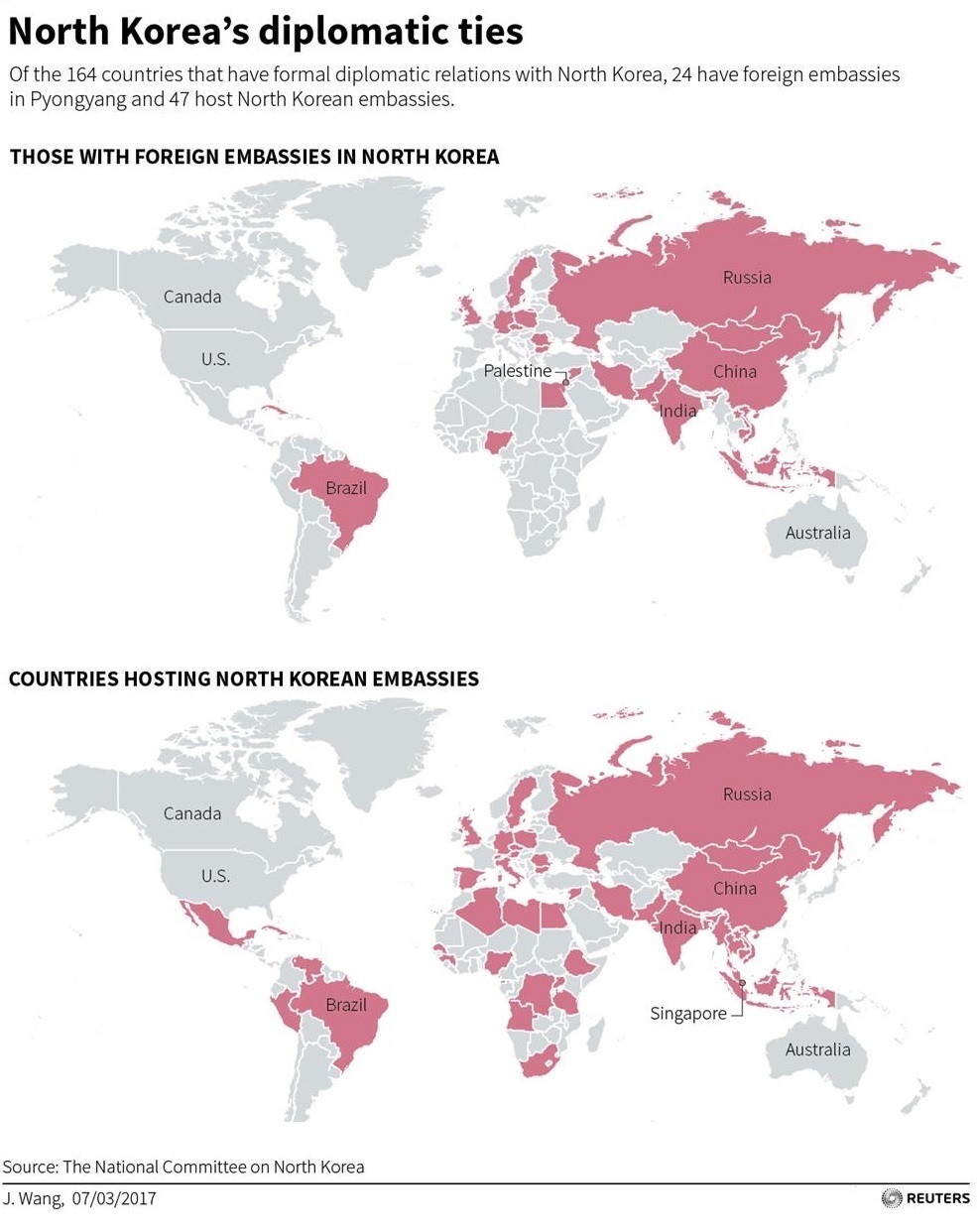 Location of embassies in North Korea, and countries with North Korean embassies