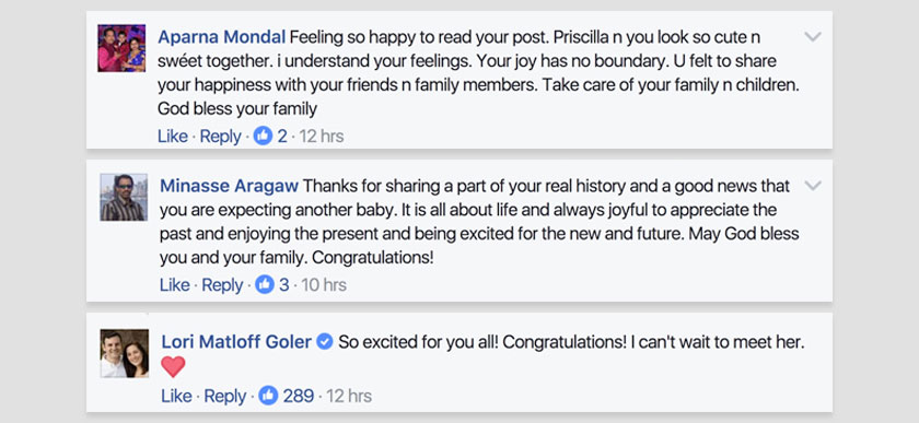 Warga media sosial mengucapkan tahniah kepada Mark Zuckerbeg dan keluarga selepas beliau berkongsikan berita gembira itu.