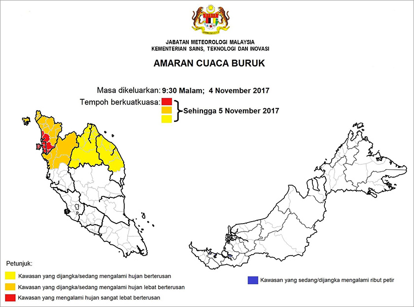 Infografik menunjukkan kawasan yang dilanda hujan berterusan dan hujan sangat lebat di utara Semenanjung - MET Malaysia