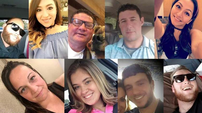 Victims (top L-R) Christopher Christopher Roybal, Melissa Ramirez, Jack Beaton, Adrian Murfitt, Angie Gomez, (bottom L-R) Jessica Klymchuk, Bailey Schweitzer, Sonny Melton, and Jordan McIldon. - Social media/Handout via REUTERS/File Photo