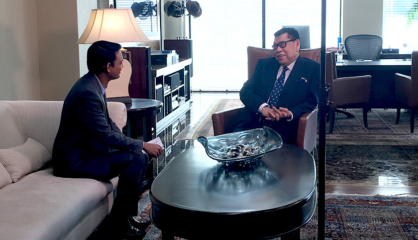 Astro AWANI's Luqman Hariz talks to Abu Sahid during the interview in Kuala Lumpur today.