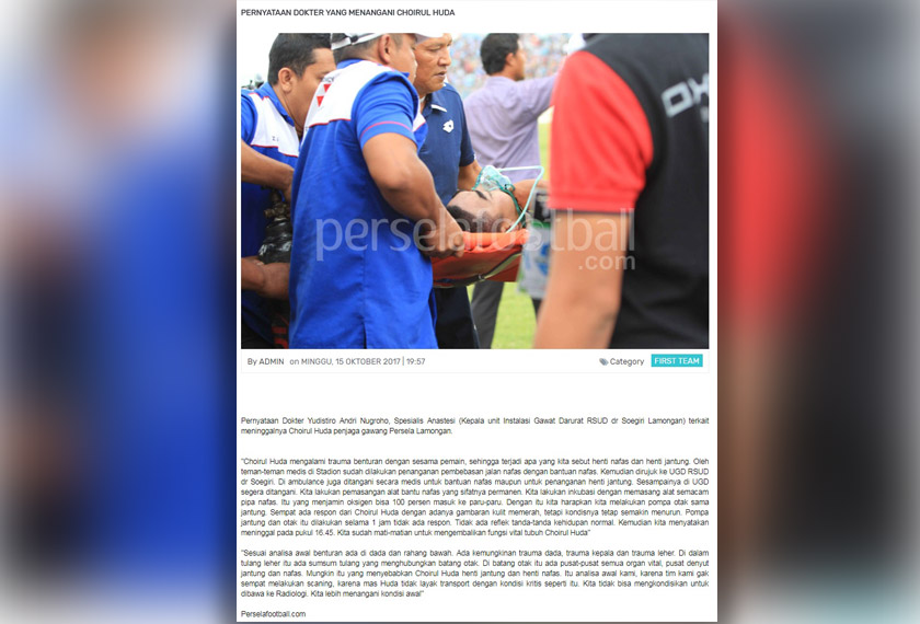 Statement from one of the doctors at the Dr Soegiri Lamongan Hospital, posted on the official Persela website,