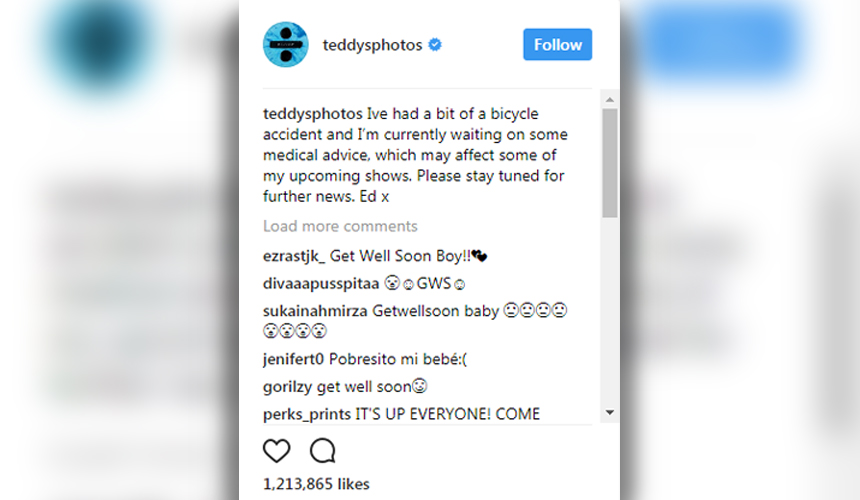Reaksi-reaksi netizen di Intsagram rasmi Ed Sheeran.