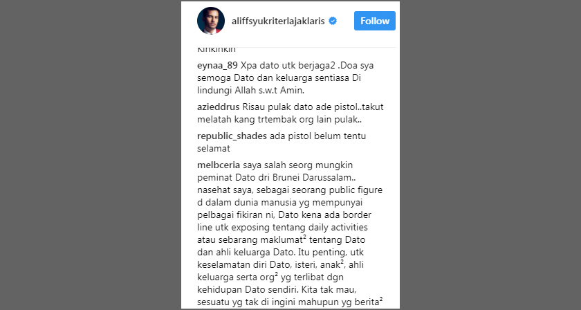 Netizen kecam Aliff Syukri muat naik kisah ambil lesen pistol