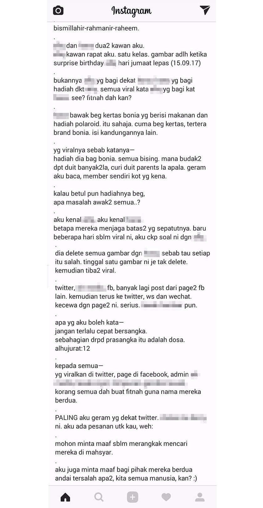 Sumber itu, menerusi satu kemaskini di Instagram, seperti yang dikongsi oleh beberapa pihak, menjelaskan apa yang disebarkan netizen adalah fitnah semata-mata.