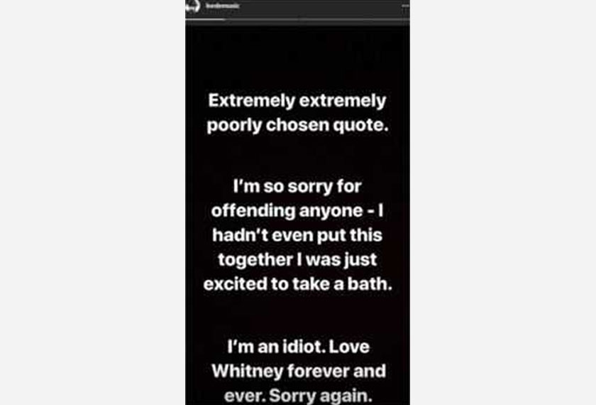Permohonan maaf dari Lorde melalui Instastory.