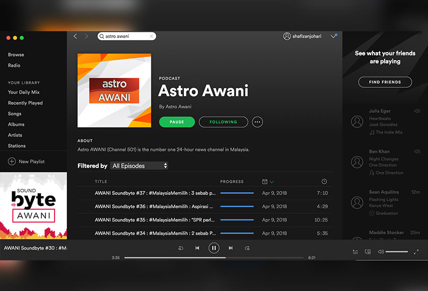 Siaran podcast Astro AWANI sudah boleh diikuti menerusi platform Spotify