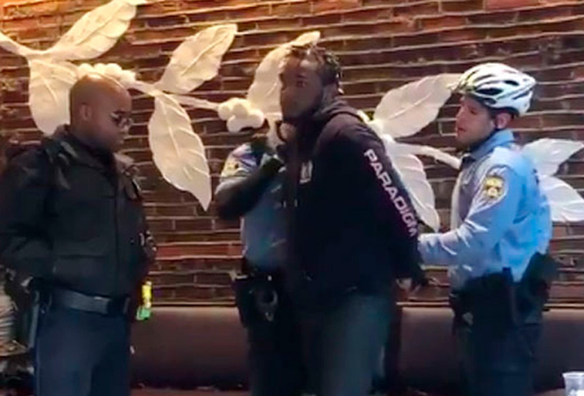 Police arresting two black men at a Starbucks store in Philadelphia after its staff contacted authorities, alleging the duo were 