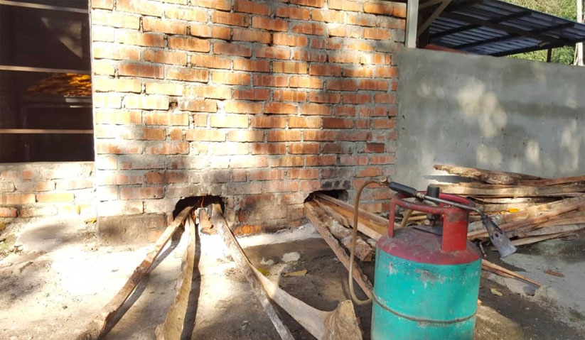 Batang pokok getah digunakan sebagai bahan pemula api sebelum melakukan proses menyalai daging. - Astro AWANI/Khairunnisa Kasnoon