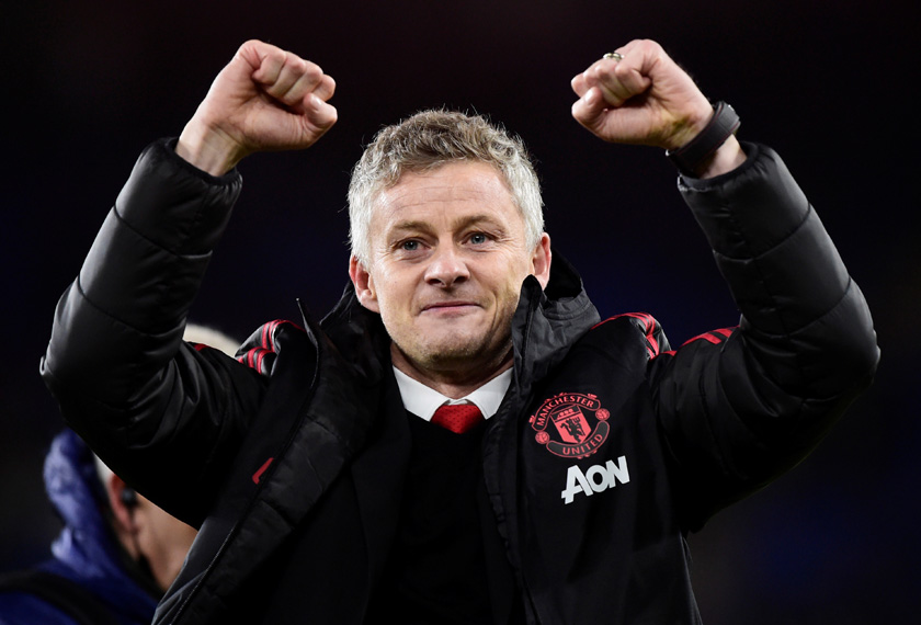 Ole Gunnar Solskjaer meraikan kejayaan selepas Manchester United menewaskan Cardiff City 5 - 1 di Stadium Cardiff City, 22 Dis, 2018. REUTERS