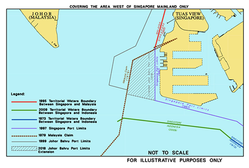 Peta 2. Perluasan Had Pelabuhan Johor Bahru 2018 seperti di dalam kawasan yang dilorekkan (Sumber: Maritime and Port Authority of Singapore)