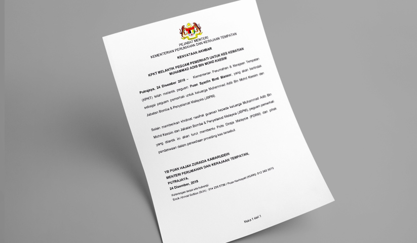 KPKT lantik peguam pemerhati buat keluarga Allahyarham Muhammad Adib