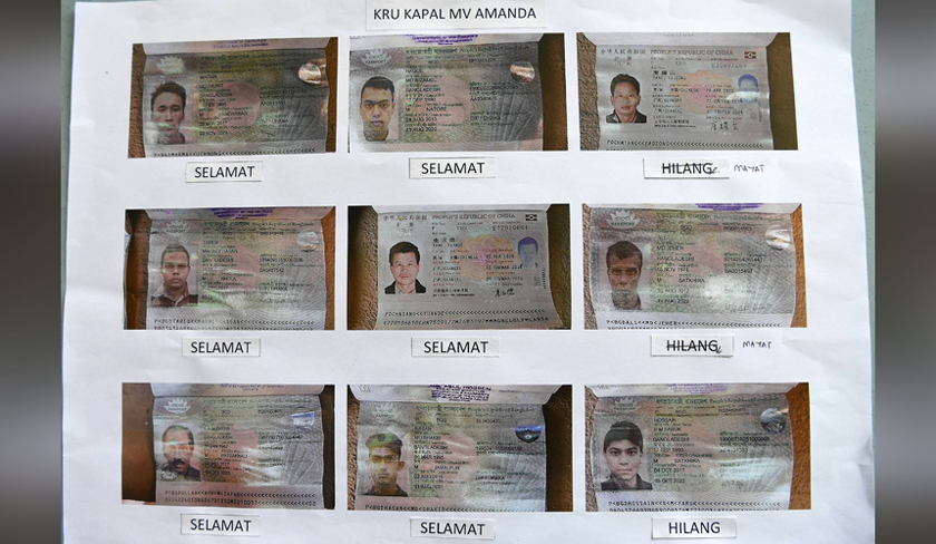 Gambar identiti mangsa yang terselamat, terkorban dan hilang dalam kejadian kapal dagang MV Amanda yang membawa sembilan kru, kesemuanya warga asing terbalik dan karam di perairan timur Tanjung Sepang dekat Kota Tinggi, Johor, petang Selasa. - BERNAMA