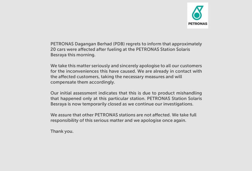 Kenyataan media oleh Petronas Dagangan.