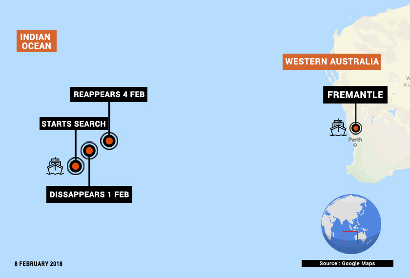The map route for 'Seabed Constructor' in search of the missing MH370. - Astro AWANI pic