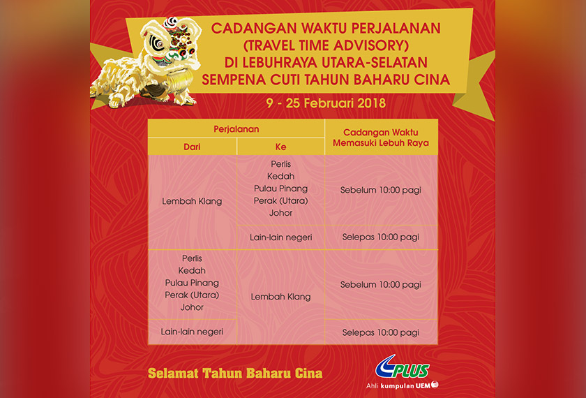 Pengguna lebuh raya juga disaran mengikut nasihat perjalanan yang dikeluarkan PLUS.