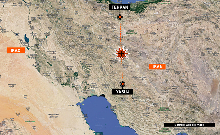 Lokasi nahas pesawat Iran Aseman Airlines yang terhempas. - Google Map