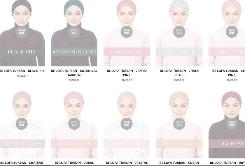 Kesemua 45 warna yang dihasilkan untuk koleksi yang dijual pada harga RM73 dan RM75 itu telah disenarai sebagai sold out. - naelofarhijab.com