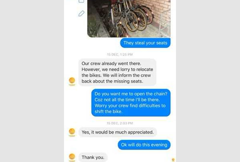 Melalui Facebook, Darul Azzuan Rosman berkongsikan kepada pihak Astro Awani mengenai aduan yang telah disuarakan kepada Obike.