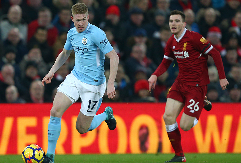 Andrew Robertson (baju merah) beraksi cemerlang semalam menentang Manchester City mempunyai tahap kecergasan yang tinggi.