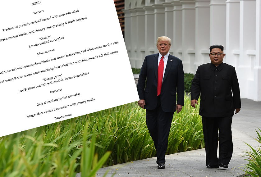 Menu hidangan tengah hari antara Trump dan Jong-un seperti yang disiarkan White House. - Reuters