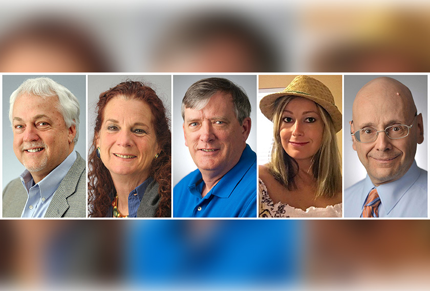 (from left) Rob Hiaasen, Wendi Winters, John McNamara, Rebecca Smith, and Gerald Fischman. - Capital Gazette/REUTERS