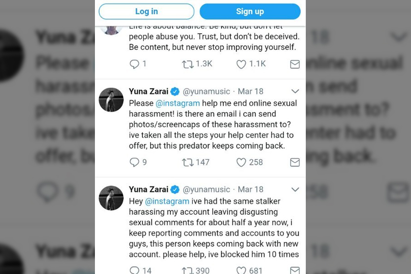 Kerap menerima gangguan seksual, penyanyi terkenal, Yuna memohon bantuan daripada Instagram (IG).