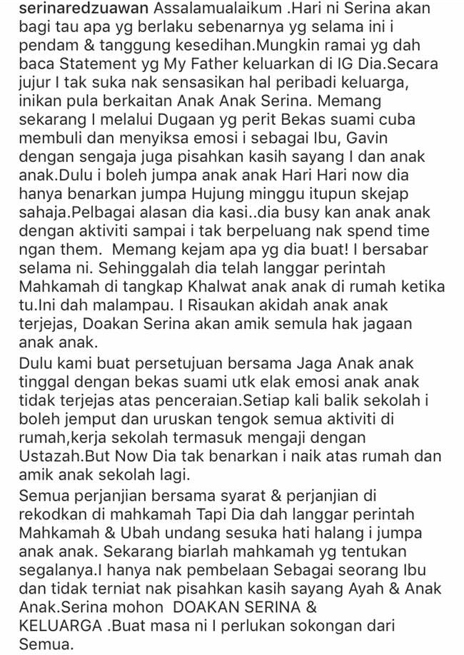 Luahan Serena di Instagram