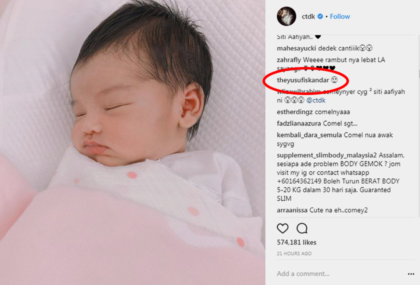 Pemilik akaun IG @theyusofiskandar turut menulis komen ringkas berbentuk emoji 'dilamun cinta' - Instagram/@ctdk
