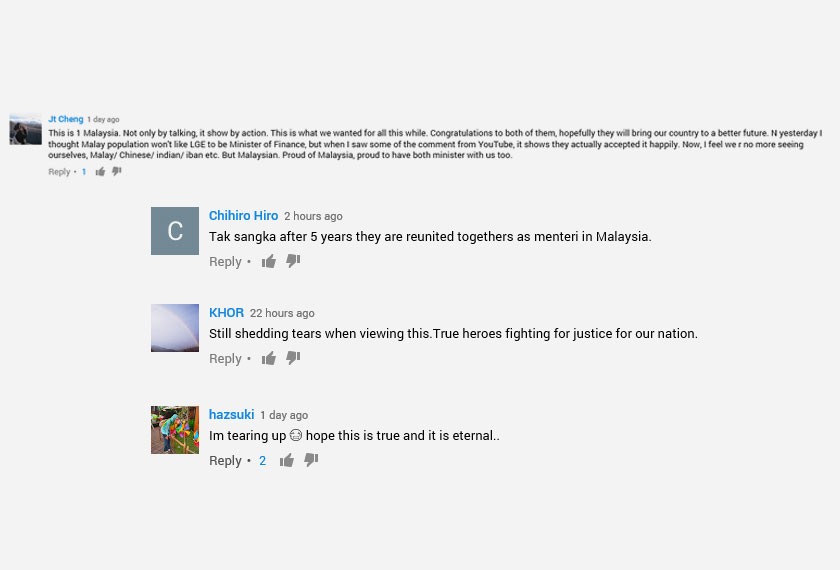 Antara reaksi yang diberikan netizen berkenaan video persahabatan mereka.