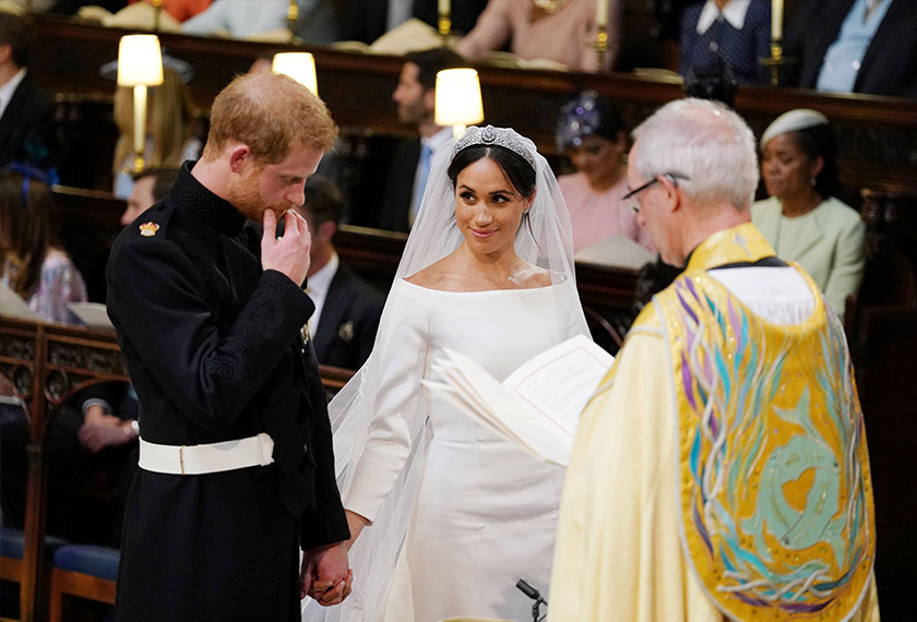 Prince Harry and Meghan Markle during their wedding service at St George's Chapel, Windsor Castle in Windsor, Britain, May 19, 2018.